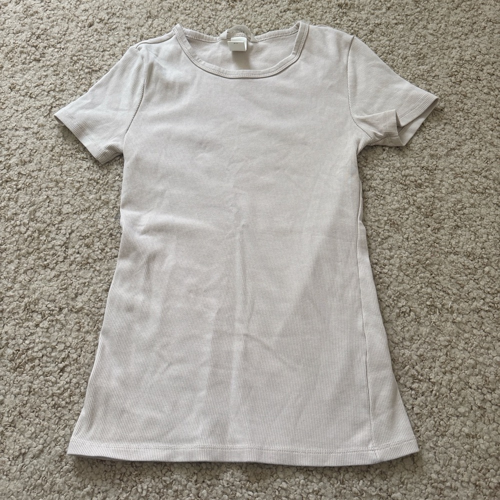 H&M Cream Ribbed Short Sleeve Top